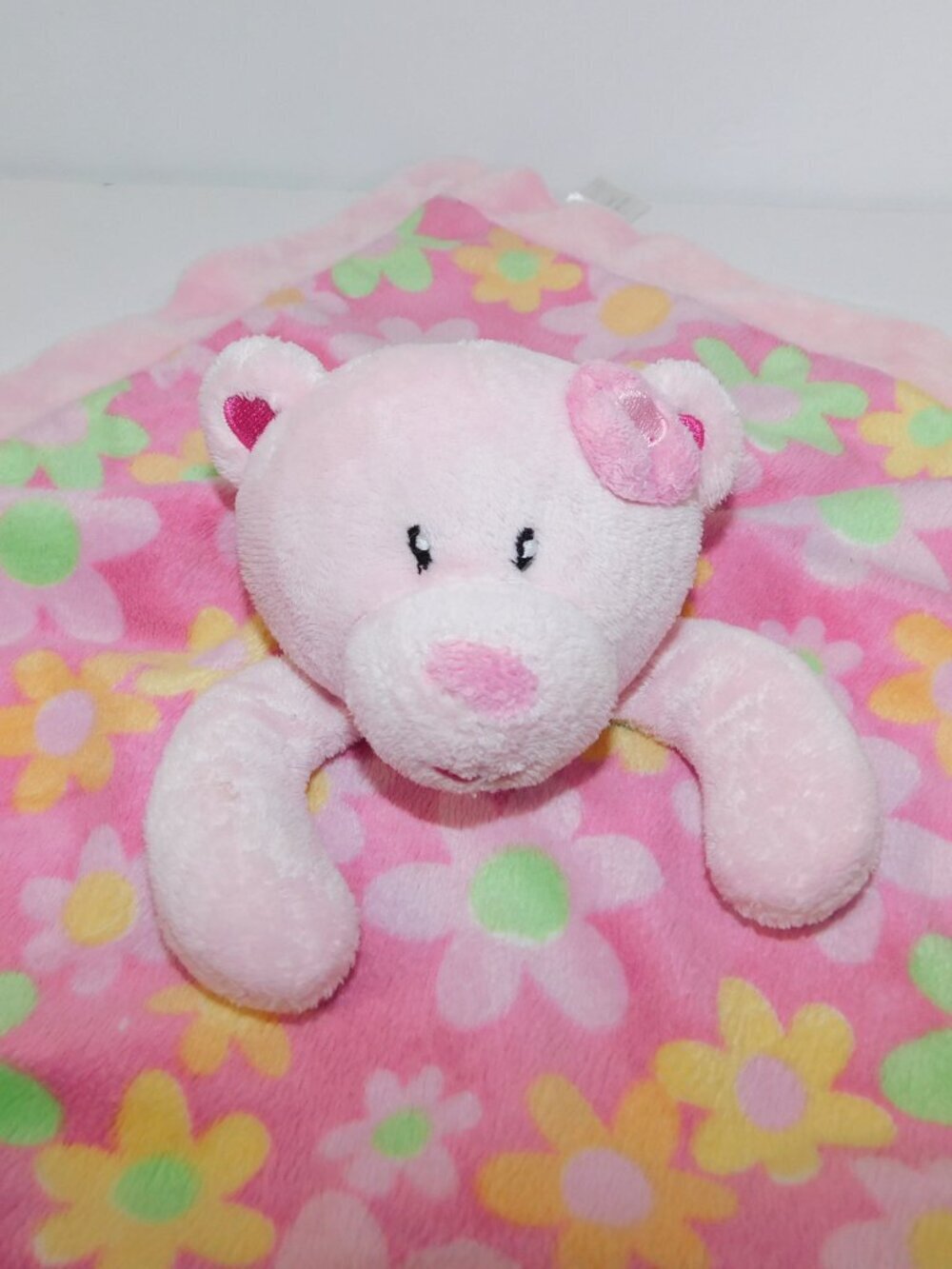 First Impressions Pink Green Floral Teddy Bear Security blanket Baby Lovey nunu - Picture 2 of 6